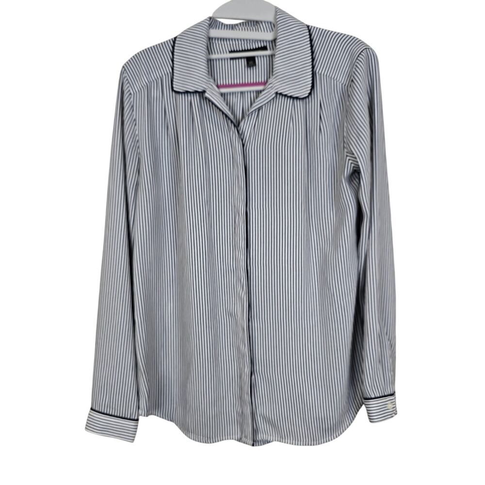 Women's Banana Republic White Navy Blue Striped Button Down Blouse | Size XS